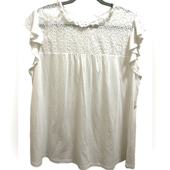 Loft Outlet Women’s White Ruffles Sleeves with See Through Dot Design At The Top - Picture 1 of 3
